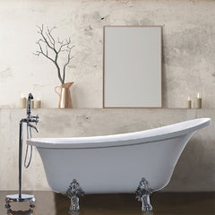Vanity Art 68.9-Inch Freestanding Acrylic Clawfoot Bathtub with Polished Chrome Pop-Up Drain in White - B3102