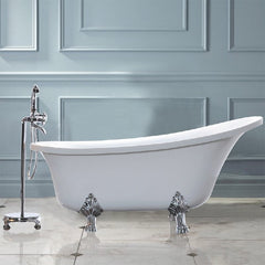 Vanity Art 68.9-Inch Freestanding Acrylic Clawfoot Bathtub with Polished Chrome Pop-Up Drain in White - B3102