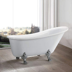 Vanity Art 68.9-Inch Freestanding Acrylic Clawfoot Bathtub with Polished Chrome Pop-Up Drain in White - B3102