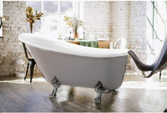 Vanity Art 68.9-Inch Freestanding Acrylic Clawfoot Bathtub with Polished Chrome Pop-Up Drain in White - B3102