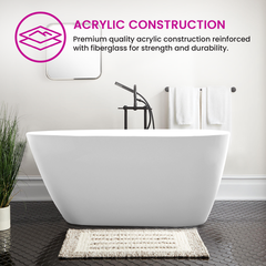 Vanity Art 59" Freestanding Acrylic Soaking Tub with Polished Overflow & Pop-Up Drain - B5151