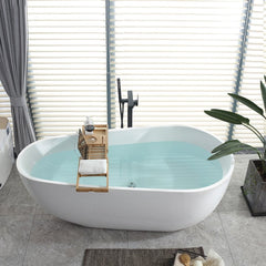 Vanity Art 59" Freestanding Acrylic Soaking Tub with Polished Overflow & Pop-Up Drain - B5151