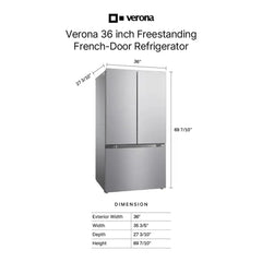 Verona 36 inch French Door Counter-Depth Refrigerator with 20.2 cu. ft. Total Capacity, Internal Water Dispenser, Automatic Ice Maker, Energy Star - VEBFD3620WIFS - The Home Selection