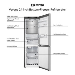 Verona 24 inch Bottom Freezer Refrigerator with 11.4 cu. ft. Total Capacity, Automatic Ice Maker, Sabbath Mode, Energy Star - VEFBF2411RISL - The Home Selection