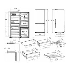 Verona 28 inch Bottom Freezer Refrigerator with 14.8 cu. ft. Total Capacity, Recessed Handle, Reversible Doors, Ice Maker, Energy Star - VEFBF2814RSL - The Home Selection