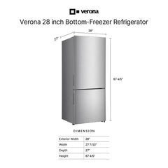 Verona 28 inch Bottom Freezer Refrigerator with 14.8 cu. ft. Total Capacity, Recessed Handle, Reversible Doors, Ice Maker, Energy Star - VEFBF2814RSL - The Home Selection