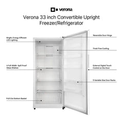 Verona 33 inch Convertible Upright Freezer/Refrigerator with 20.2 cu. ft. Capacity, Exterior Control Panel, Garage Ready, Energy Star - VEFCF3320 - The Home Selection