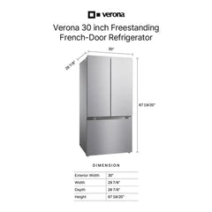 Verona 30 inch Freestanding French Door Refrigerator with 18.2 cu. ft. Capacity, Automatic Ice Maker, Recessed Handle - VEFFD3018RISL - The Home Selection