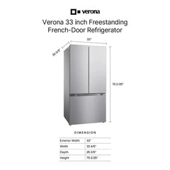 Verona 33 inch Freestanding French Door Refrigerator with 16.5 cu. ft. Capacity, Automatic Ice Maker, Recessed Handle - VEFFD3316RISL - The Home Selection