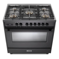 Verona 36" Ultima Midnight Collection Freestanding Dual Fuel Range with 5 Sealed SABAF Brass Burners, 5 cu. ft. Oven Capacity in Matte Black - VMFSGE365EE