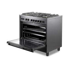 Verona 36" Ultima Midnight Collection Freestanding Dual Fuel Range with 5 Sealed SABAF Brass Burners, 5 cu. ft. Oven Capacity in Matte Black - VMFSGE365EE