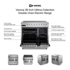 Verona 36 inch Ultima Double Oven Electric Range with 5 Radiant Elements, 4.1 cu. ft. Total Oven Capacity - VUFSEE365D