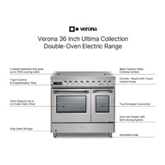 Verona 36 inch Ultima Double Oven Electric Range with 5 Radiant Elements, 4.1 cu. ft. Total Oven Capacity - VUFSEE365D