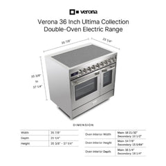 Verona 36 inch Ultima Double Oven Electric Range with 5 Radiant Elements, 4.1 cu. ft. Total Oven Capacity - VUFSEE365D