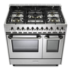 Verona 36 inch Ultima Collection Double Oven Gas Range with 5 Brass Burners, 4.1 cu. ft. Oven Total Capacity (Stainless Steel) - VUFSGG365DSS - The Home Selection