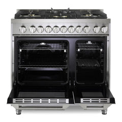 Verona 36 inch Ultima Collection Double Oven Gas Range with 5 Brass Burners, 4.1 cu. ft. Oven Total Capacity (Stainless Steel) - VUFSGG365DSS - The Home Selection