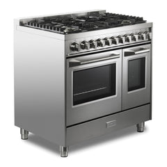 Verona 36 inch Ultima Collection Double Oven Gas Range with 5 Brass Burners, 4.1 cu. ft. Oven Total Capacity (Stainless Steel) - VUFSGG365DSS - The Home Selection