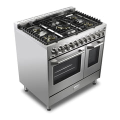 Verona 36 inch Ultima Collection Double Oven Gas Range with 5 Brass Burners, 4.1 cu. ft. Oven Total Capacity (Stainless Steel) - VUFSGG365DSS - The Home Selection