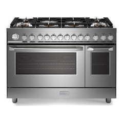 Verona 48 inch Ultima Collection Gas Range with 6 Brass Burners, 5.2 cu. ft. Oven Total Capacity, LP Conversion Kit, Analog Temperature Indicator - VUFSGG486DSS