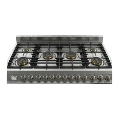 Verona 48 inch Ultima Collection Gas Range with 6 Brass Burners, 5.2 cu. ft. Oven Total Capacity, LP Conversion Kit, Analog Temperature Indicator - VUFSGG486DSS - The Home Selection
