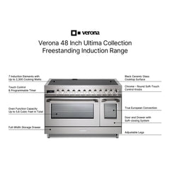 Verona 48 inch Ultima Collection Induction Range with 7 Elements, Griddle, 6.5 cu. ft. Total Oven Capacity, Bridge Control, Digital Clock (Stainless Steel) - VUFSIE487DSS