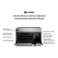 Verona 48 inch Ultima Collection Induction Range with 7 Elements, Griddle, 6.5 cu. ft. Total Oven Capacity, Bridge Control, Digital Clock (Stainless Steel) - VUFSIE487DSS