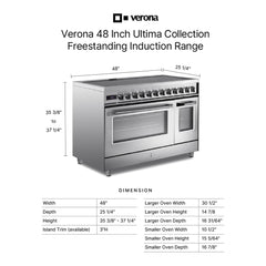 Verona 48 inch Ultima Collection Induction Range with 7 Elements, Griddle, 6.5 cu. ft. Total Oven Capacity, Bridge Control, Digital Clock (Stainless Steel) - VUFSIE487DSS