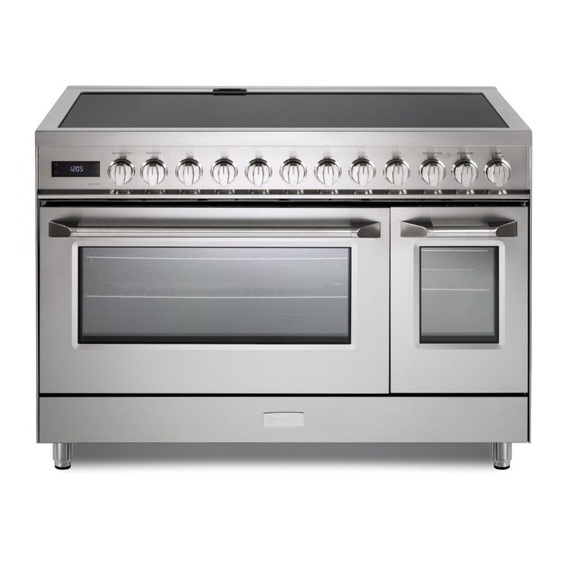 Verona 48 inch Ultima Collection Induction Range with 7 Elements, Griddle, 6.5 cu. ft. Total Oven Capacity, Bridge Control, Digital Clock (Stainless Steel) - VUFSIE487DSS - The Home Selection