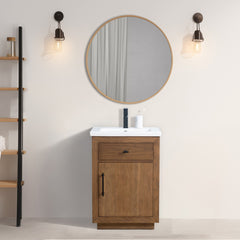 Vanity Art 24” Single-Door Bathroom Vanity Cabinet with Undermount Sink, Solid Wood Freestanding Storage Unit with Flip-Down Tray, Ceramic Countertop, and Removable Shelf - CVG24-T