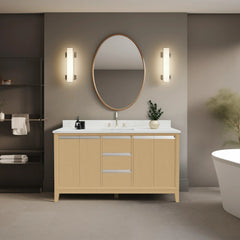 Vanity Art 60-Inch Small Bathroom Vanity: Single Sink, Ceramic Top, Soft-Closing Doors & Drawers, Solid Wood Frame - CVH60S