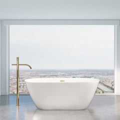 Altair Tazlar 63" x 28" Flatbottom Freestanding Acrylic Soaking Bathtub in Glossy White with Drain and Overflow - 52563-BAT-WH