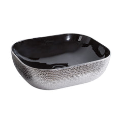 Whitehaus Isabella Plus Collection Rectangular Above Mount Basin with Center Drain - Black/Silver