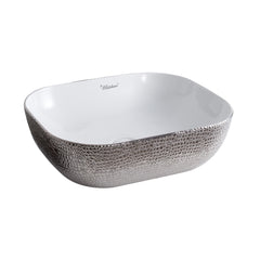 Whitehaus Isabella Plus Collection Rectangular Above Mount Basin with Center Drain - White/Silver