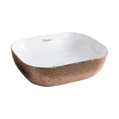 Whitehaus Isabella Plus Collection Rectangular Above Mount Basin with Center Drain - White/Rose Gold