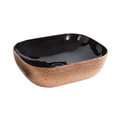 Whitehaus Isabella Plus Collection Rectangular Above Mount Basin with Center Drain - Black/Rose Gold