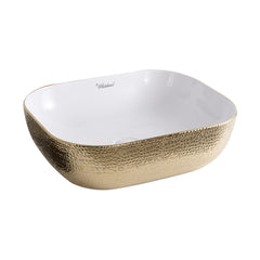 Whitehaus Isabella Plus Collection Rectangular Above Mount Basin with Center Drain - White/Gold