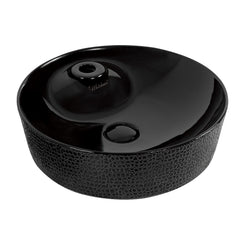 Whitehaus Isabella Plus Collection Round Above Mount Basin with an Embossed Exterior, Smooth Interior, Single Faucet Hole and Center Drain - Black