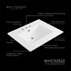 Whitehaus Countertop Vanity Sink with Integrated Rectangular Bowl and Overflow