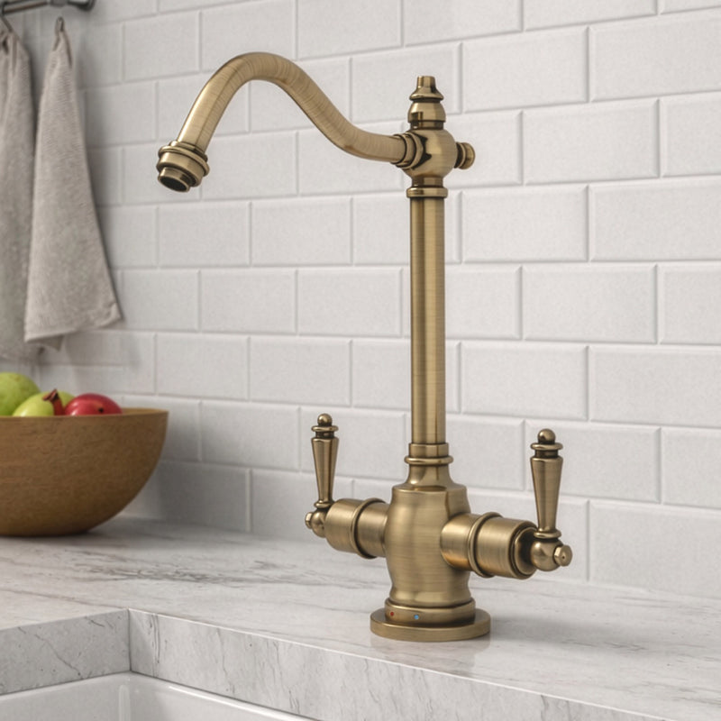 Whitehaus Point of Use Instant Hot/Cold Water Drinking Faucet with Traditional Swivel Spout - WHFH-HC1006-AB