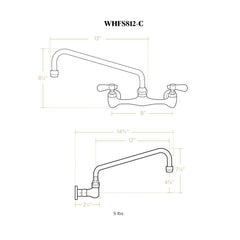 Whitehaus Wall Mount Utility Faucet with Extended Swivel Spout and Lever Handles - Polished Chrome