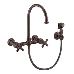 Whitehaus Vintage III Plus Wall Mount Faucet with a Long Gooseneck Swivel Spout, Cross Handles and Solid Brass Side Spray - WHKWCR3-9301-NT - The Home Selection