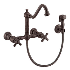 Whitehaus Vintage III Plus Wall Mount Faucet with a Long Traditional Swivel Spout, Cross Handles and Solid Brass Side Spray - Oil Rubbed Bronze