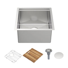 Whitehaus 18" Undermount Single Bowl 16 Gauge Brushed Stainless Steel Workstation Sink With Accessories - Brushed Stainless Steel