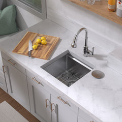 Whitehaus 18" Undermount Single Bowl 16 Gauge Brushed Stainless Steel Workstation Sink With Accessories - WHSW1818