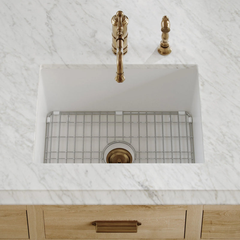 Whitehaus Undermount/Drop-in Single Bowl Fireclay Kitchen Sink with Stainless Steel Grid Included - WHUF2819