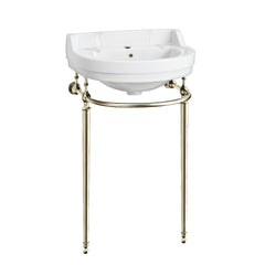 Whitehaus 22" Console Sink With Semi-Circular Bowl, Single Faucet Drilling, Solid Brass Leg Supports, Backsplash, Overflow and Front Towel Bar. - White/Polished Nickel