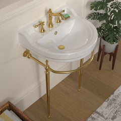 Whitehaus 22" Console Sink With Semi-Circular Bowl, Single Faucet Drilling, Solid Brass Leg Supports, Backsplash, Overflow and Front Towel Bar. - WHV022-L32-3H