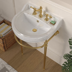 Whitehaus 22" Console Sink With Semi-Circular Bowl, Single Faucet Drilling, Solid Brass Leg Supports, Backsplash, Overflow and Front Towel Bar. - WHV022-L32-3H
