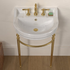 Whitehaus 22" Console Sink With Semi-Circular Bowl, Single Faucet Drilling, Solid Brass Leg Supports, Backsplash, Overflow and Front Towel Bar. - WHV022-L32-3H