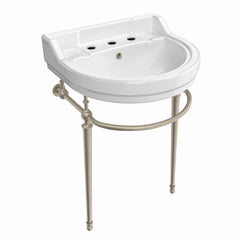 Whitehaus 22" Console Sink With Semi-Circular Bowl, Single Faucet Drilling, Solid Brass Leg Supports, Backsplash, Overflow and Front Towel Bar. - WHV022-L32-3H
